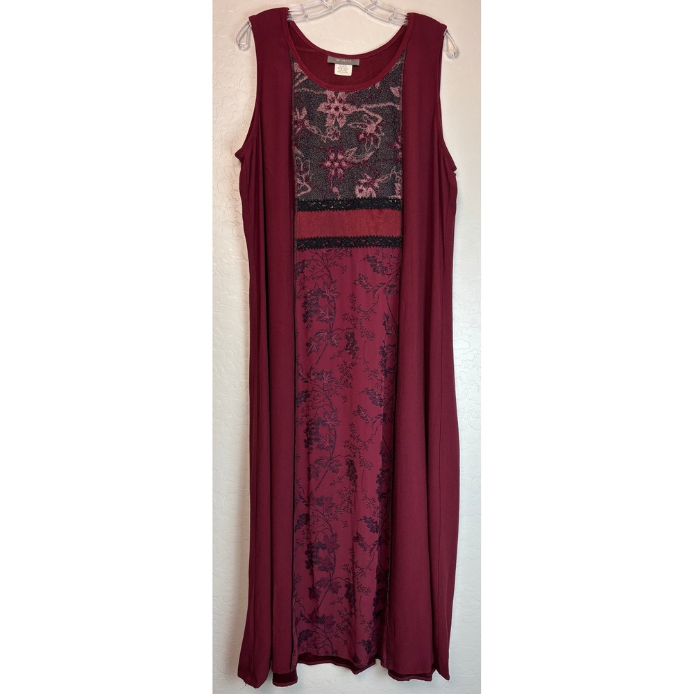 Spencer Alexis SA2 Burgundy Floral Mixed Media Sleeveless Maxi Dress 1X 2564